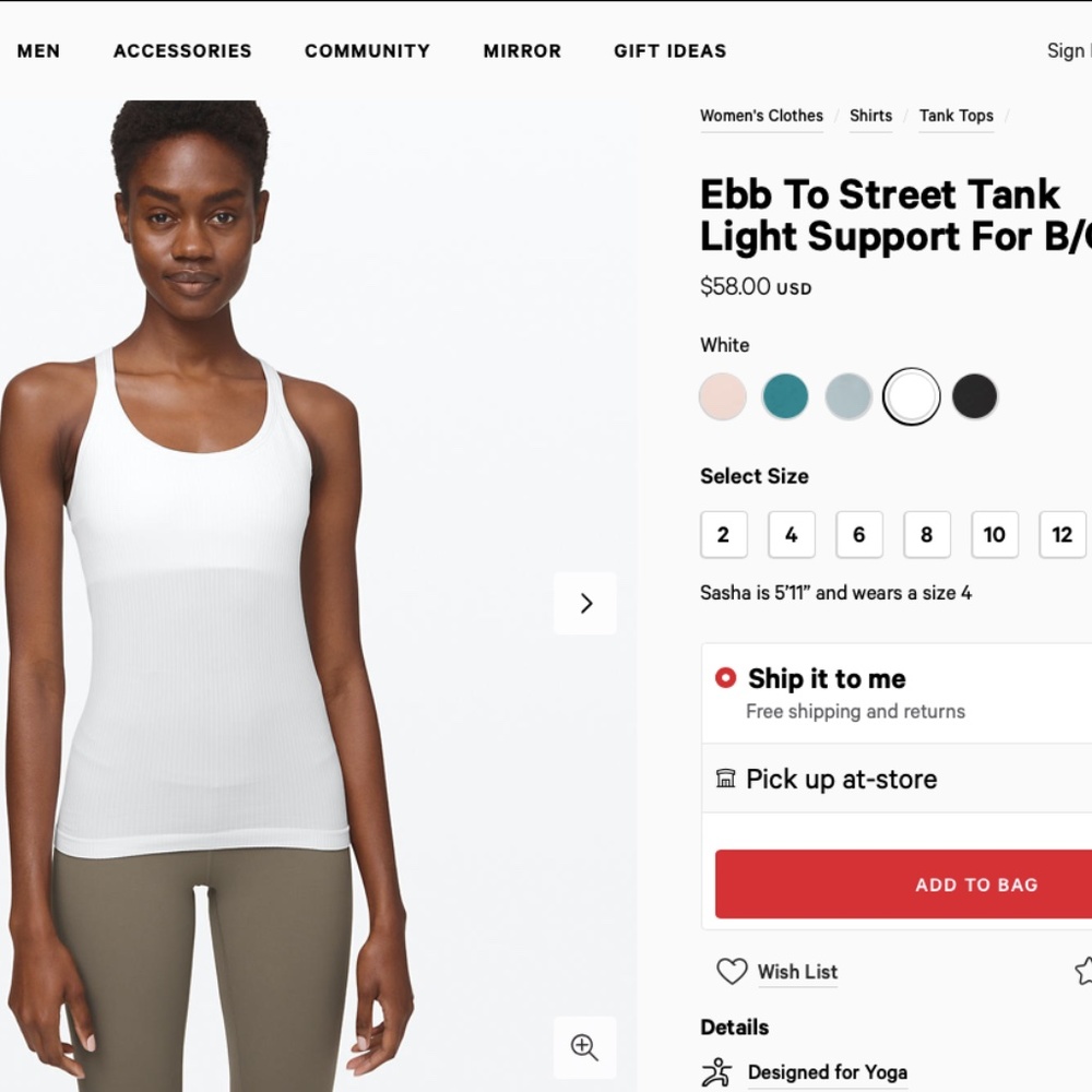 Lululemon White street Tank Never Worn